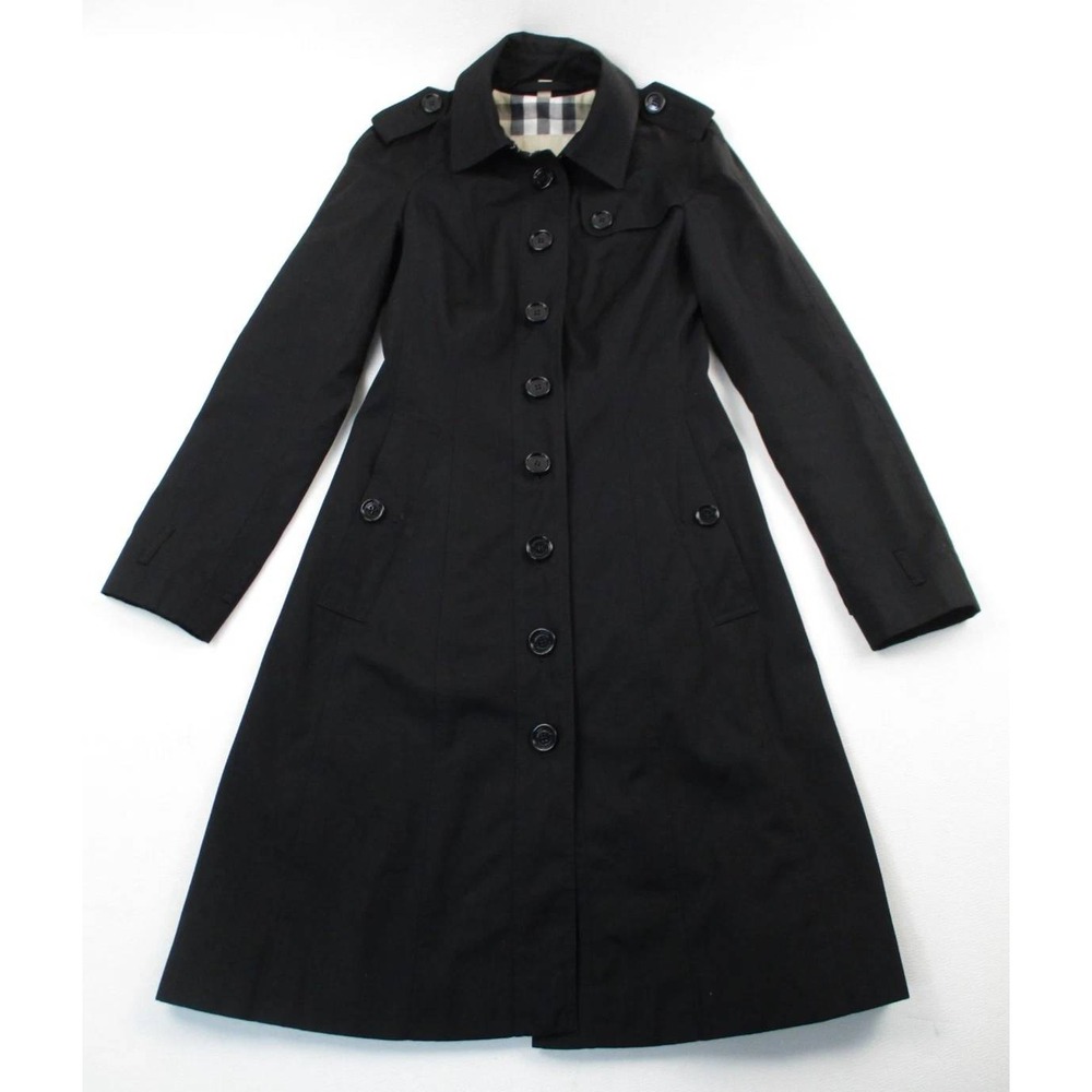 Burberry Trench Coat Womens 2 Black Nova Check Lining Italian Made Luxury Jacket